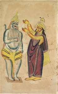 Parvati plaçant une guirlande de mariage sur Shiva, 1800s