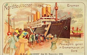 Les passagers embarquent sur le géant SS Kaiser Wilhelm II à Bremerhaven, 1905 - Unbekannt