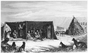 Patagoniens dans un toldo ou tente en peau, 1830-1839 - Unbekannt
