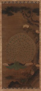 Paon, pivoines et pin, période Edo, 1615-1868