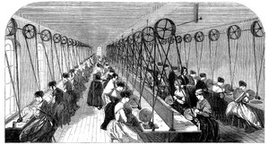 Salle de broyage des plumes, usine Hanks, Wells & Co, Birmingham, West Midlands