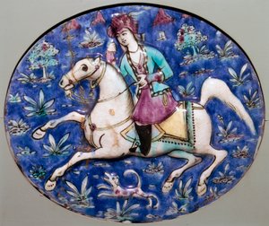Carreau persan représentant un cavalier, 19ème siècle