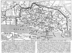 Plan de la ville de Londres montrant les églises, quartiers et guildes, 1926-1927