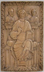 Plaque avec le Christ en trône avec deux apôtres, carolingien, 850-875