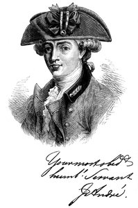 Portrait et autographe du Major John Andre, soldat et espion britannique du 18e siècle, vers 1880 - Unbekannt