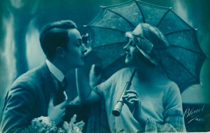 Carte postale de couple romantique vintage, en bleu - Unbekannt