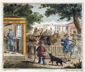 Pont-bascule public utilisé pour peser le bétail sur un marché, 1867 - Unbekannt