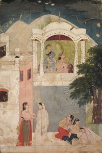 Radha et Krishna assis sur un balcon