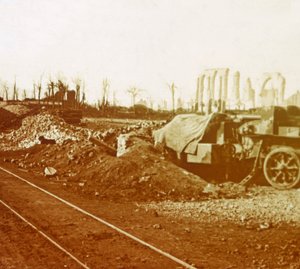 Lignes de chemin de fer au village de Noordschote, Flandre, Belgique, vers 1914-1918 - Unbekannt