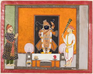 Raja Ram Singh adore Krishna en tant que Brij Nathji le marié, vers 1820 - Unbekannt
