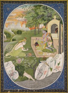 Rama, Sita et Lakshmana dans la forêt, page des Contes du Ramayana, c. 1830