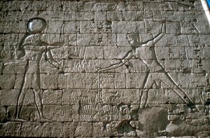 Ramsès III frappant ses ennemis devant Amon-Rê, Temple funéraire, Médinet Habou, Égypte, vers 12ème siècle av. J.-C. - Unbekannt