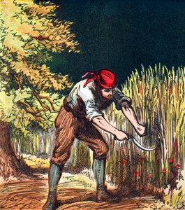 Moissonneur commençant à couper une récolte de blé avec une faucille, 1867