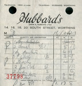 Reçu du grand magasin Hubbards, 1921 - Unbekannt