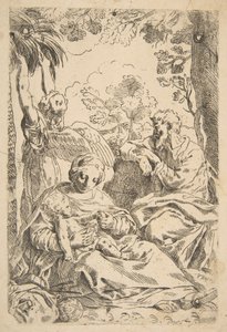 Repos en Égypte, Sainte Famille assise tandis qu