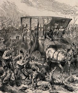 Secourir les soldats russes blessés du champ de bataille, vers 1878 - Unbekannt