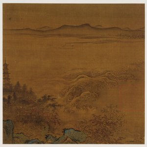 Paysage fluvial : une pagode, des rapides écumeux, des collines lointaines, dynastie Ming, 1368-1644 - Unbekannt