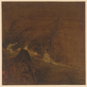 Scène fluviale : un bateau parmi les bambous sauvages, dynastie Ming, 1368-1644