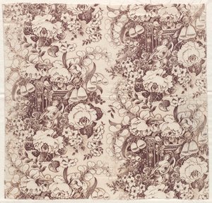 Coton imprimé au rouleau avec motif de femme jouant du luth, début des années 1800 - Unbekannt
