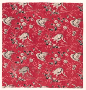 Coton imprimé au rouleau avec motif de héron et de fleur, 1800s - Unbekannt
