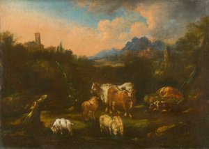 Paysage romantique avec troupeau - Unbekannt