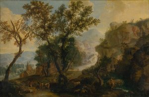 Paysage romantique avec personnages
