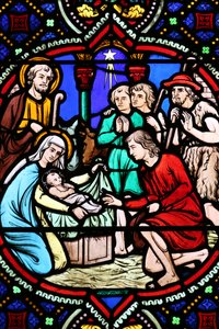 Église du Sacré-Cœur. Vitrail. La Nativité. Adoration des bergers, 20160604, Moulins, France