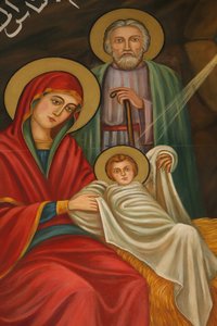 Peinture de la Nativité, église copte Saint-Antoine, Jérusalem, Israël
