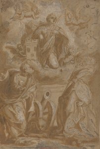 Sainte Barbe en gloire avec les saints Nicolas et Jérôme, seconde moitié du XVIe siècle - Unbekannt