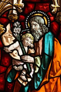 Église de San Jeronimo. Vitrail. Joseph et Jésus, Madrid Espagne