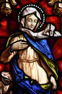 Église de San Jeronimo. Vitrail. Vierge Marie, Madrid, Espagne