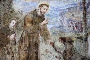 Cloître de Santa Chiara, Naples Fresque (détail) : Saint François, Naples, Italie - Unbekannt