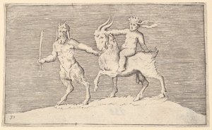 Satyre Menant une Chèvre sur laquelle un Enfant Monte, publié vers 1599-1622 - Unbekannt