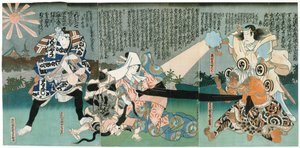 Scène au théâtre Kabuki, 19e siècle