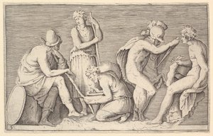 Scène de Sacrifice avec Guerrier Tuant un Bélier et Quatre Autres Figures - Unbekannt