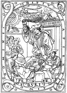 Écolier recevant des coups de baguette pour apprendre, 1526 - Unbekannt