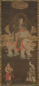 Triade de Shakyamuni : Bouddha assisté par Manjushri et Samantabhadra Bodhisattva avec éléphant, fin 1er siècle - Unbekannt