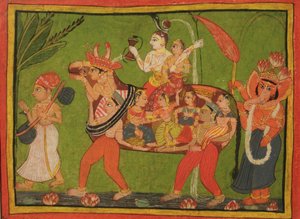Shiva et Parvati sur une vache composite faite de femmes assemblées - Unbekannt