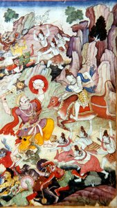 Siva détruit le démon et Haka, manuscrit Harivamsa, école moghole, vers 1590 - Unbekannt