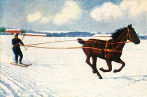 Skijöring en Suède, vers 1928