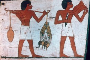 Esclaves portant des offrandes à Osiris, Sarcophage de la Dame de Madja, 18e dynastie - Unbekannt