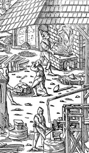 Fusion du fer et martelage des barres avec un marteau mécanique, 1556 - Unbekannt
