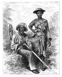 Chasseur de serpents et fille au charbon, Martinique, vers 1890 - Unbekannt