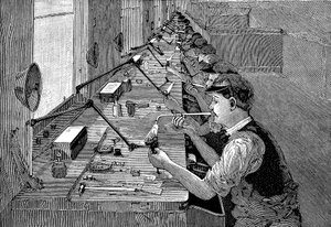 Soudure de pièces de vélo dans une usine américaine, c1900 - Unbekannt