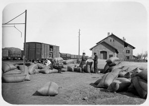 Soldats de la Légion étrangère française dans une gare de triage, Syrie, 20ème siècle
