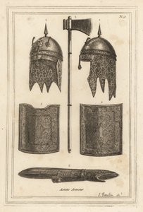 Casque de Souja Dowla avec capuche en cotte de mailles, hache de bataille, plastron et dosseret, et armure de bras - Unbekannt