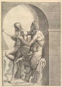 Speculum Romanae Magnificentiae: Pan enseignant au jeune Olympus à jouer de la flûte, vers 1540-80 - Unbekannt