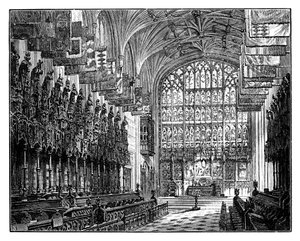Chapelle Saint-Georges, Windsor, montrant la galerie royale et l