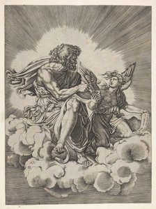 Saint Matthieu, assis sur un nuage avec les jambes croisées et trempant une plume dans un encrier - Unbekannt