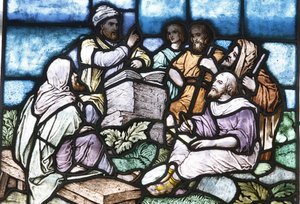 Vitrail : Abraham étudiant la Torah avec le peuple d